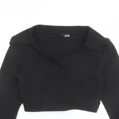 Womens UK Size M H&M Black Cropped Polo