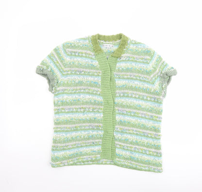 Donatella Maurizio Womens Green V-Neck Geometric Acrylic Cardigan Jumper Size XL