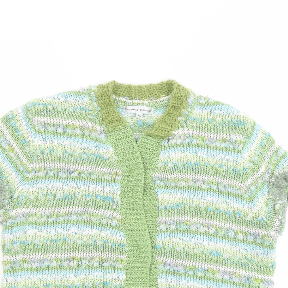 Donatella Maurizio Womens Green V-Neck Geometric Acrylic Cardigan Jumper Size XL
