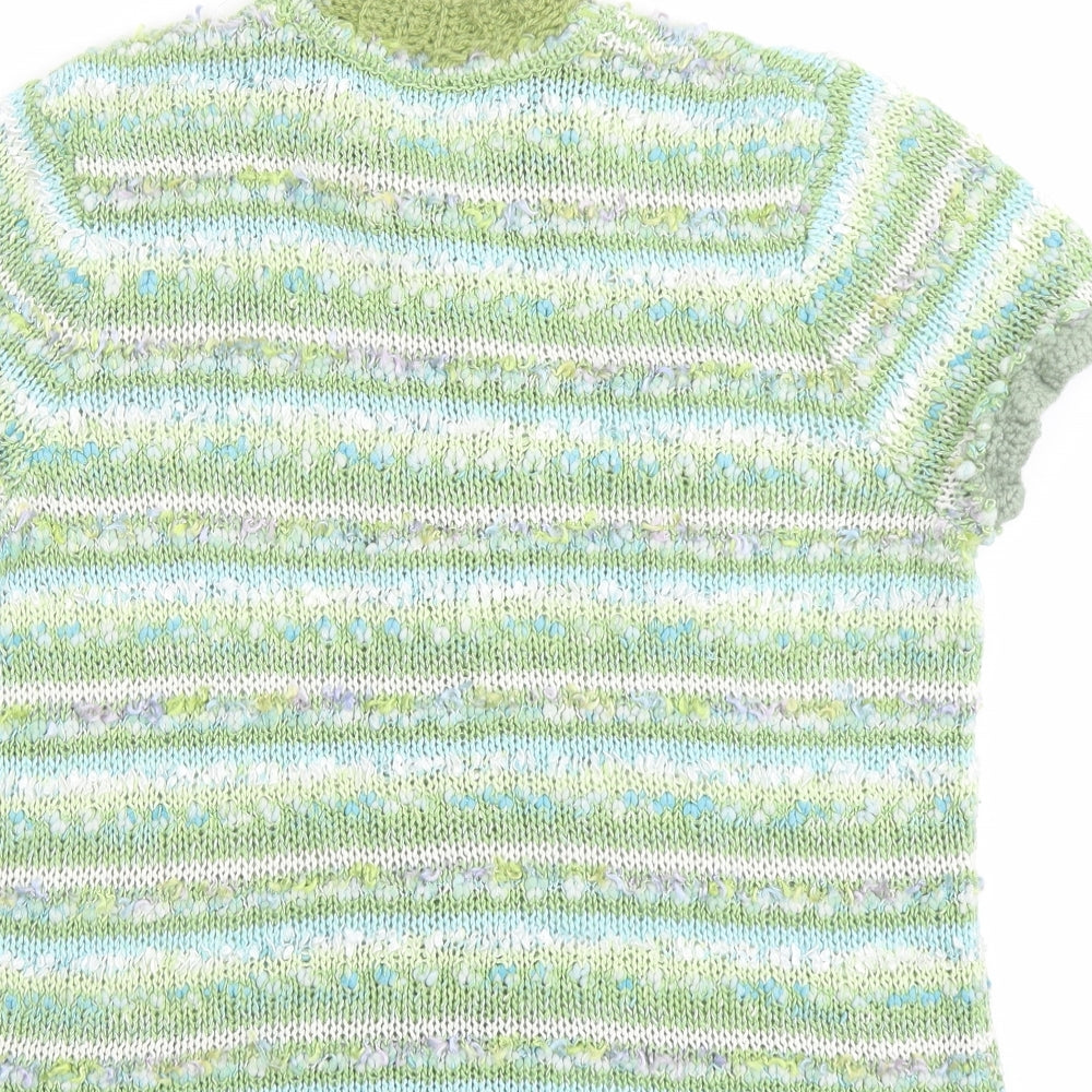 Donatella Maurizio Womens Green V-Neck Geometric Acrylic Cardigan Jumper Size XL