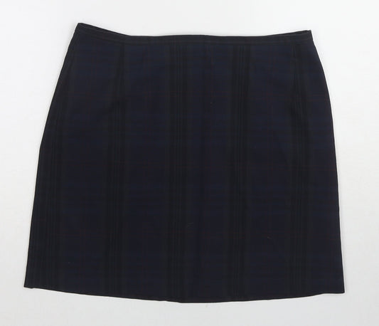 New Look Womens Blue Plaid Polyester A-Line Skirt Size 10 Zip