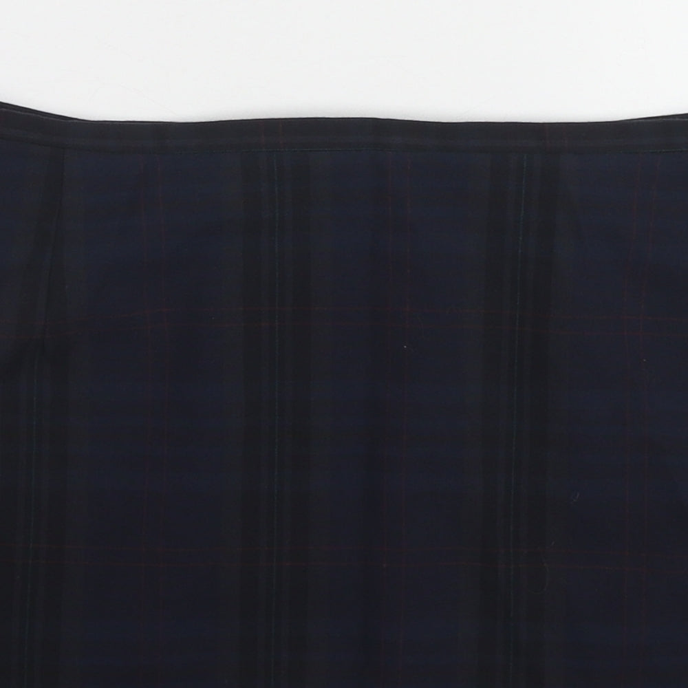 New Look Womens Blue Plaid Polyester A-Line Skirt Size 10 Zip