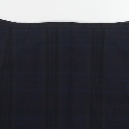 New Look Womens Blue Plaid Polyester A-Line Skirt Size 10 Zip
