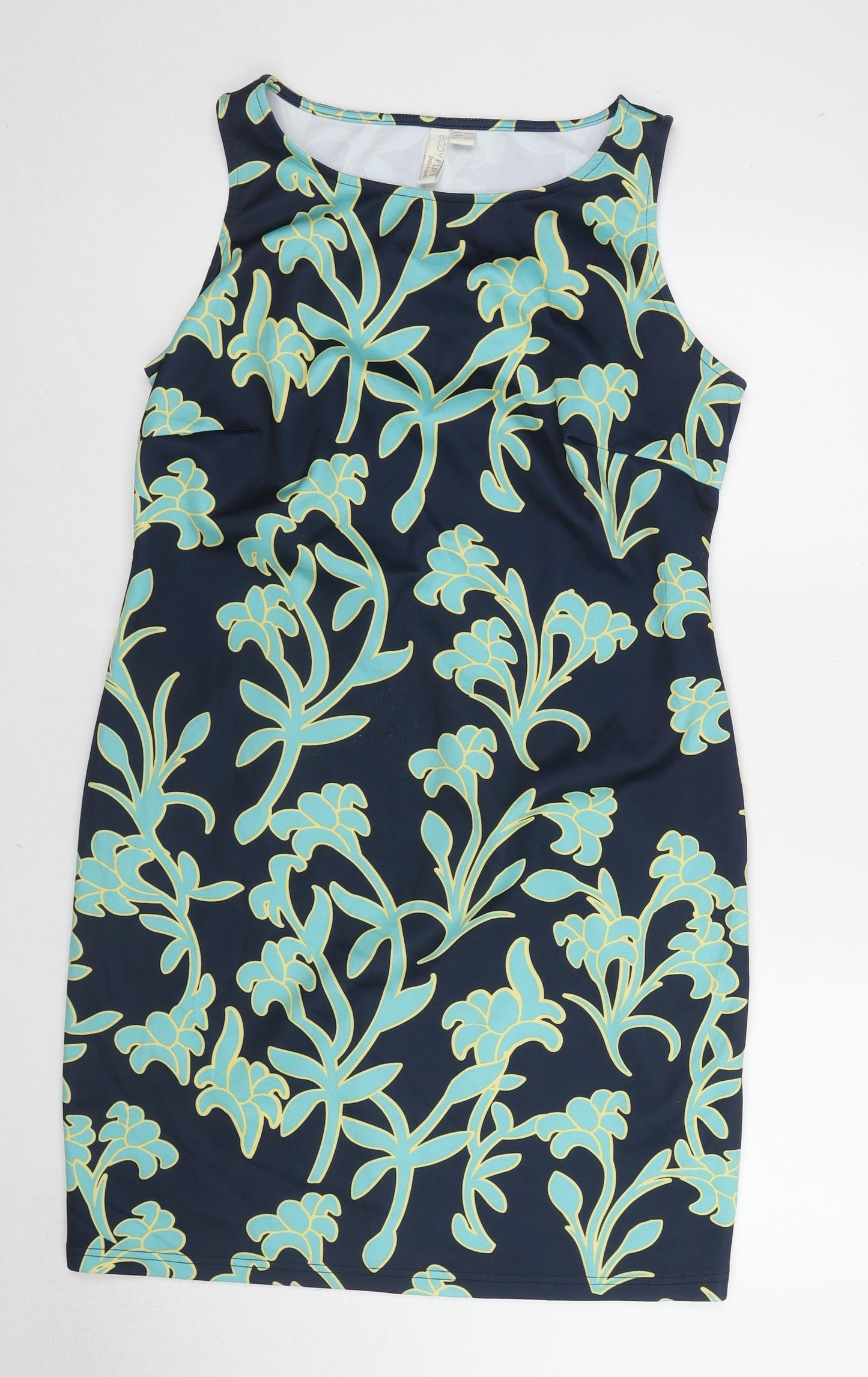 Body Flirt Womens Blue Floral Polyester Bodycon Size L Round Neck Pullover