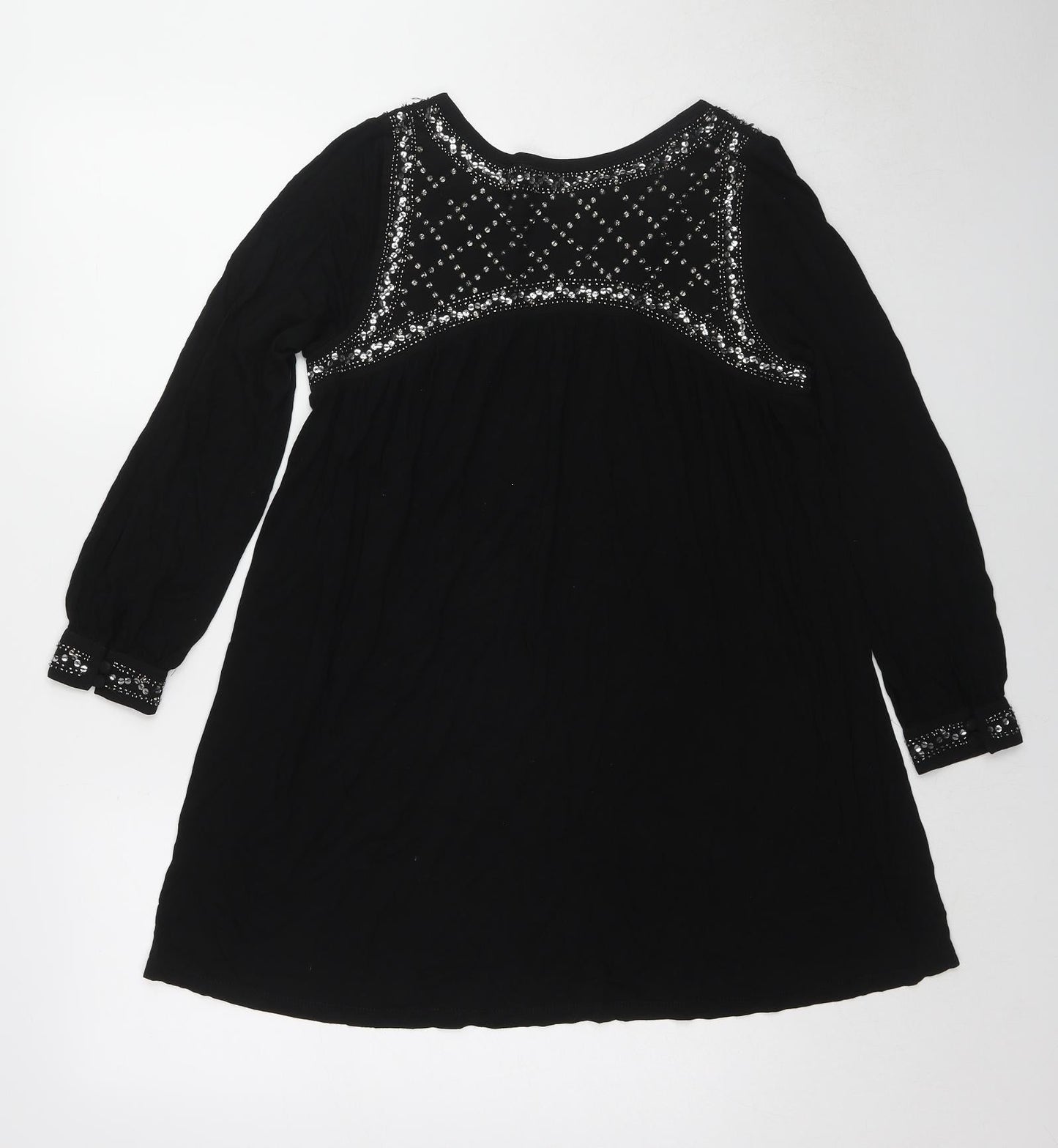 French Connection Womens Black Viscose Tunic Blouse Size XS Boat Neck - Embellished