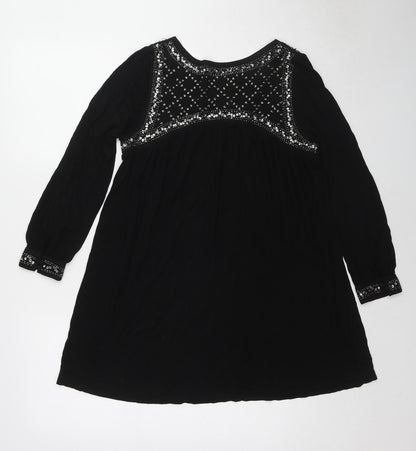 French Connection Womens Black Viscose Tunic Blouse Size XS Boat Neck - Embellished