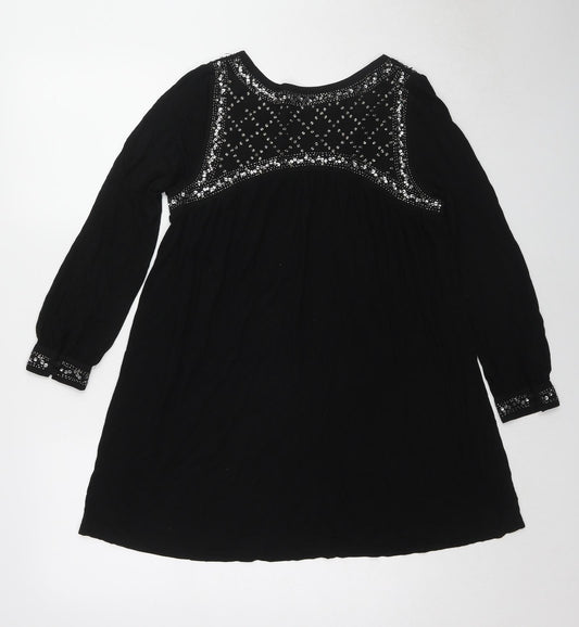 French Connection Womens Black Viscose Tunic Blouse Size XS Boat Neck - Embellished