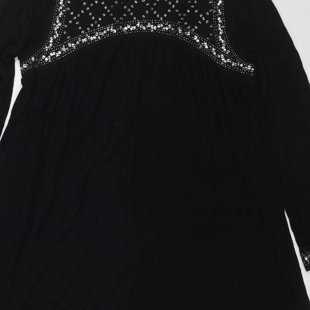 French Connection Womens Black Viscose Tunic Blouse Size XS Boat Neck - Embellished