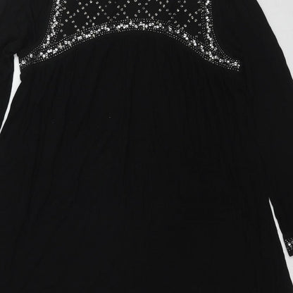 French Connection Womens Black Viscose Tunic Blouse Size XS Boat Neck - Embellished