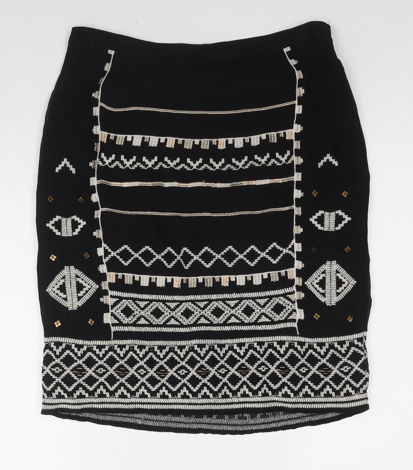 Monsoon Womens Blue Geometric Polyester A-Line Skirt Size 10 Zip