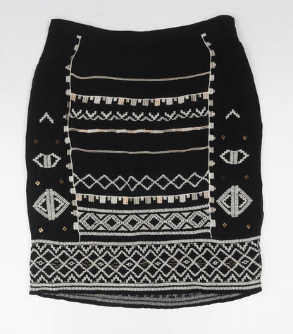 Monsoon Womens Blue Geometric Polyester A-Line Skirt Size 10 Zip