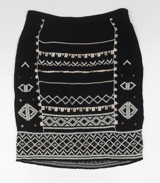 Monsoon Womens Blue Geometric Polyester A-Line Skirt Size 10 Zip