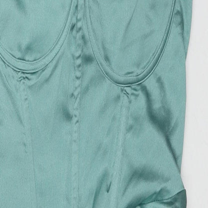 PRETTYLITTLETHING Womens Blue Polyester Bodycon Size 8 Round Neck Zip