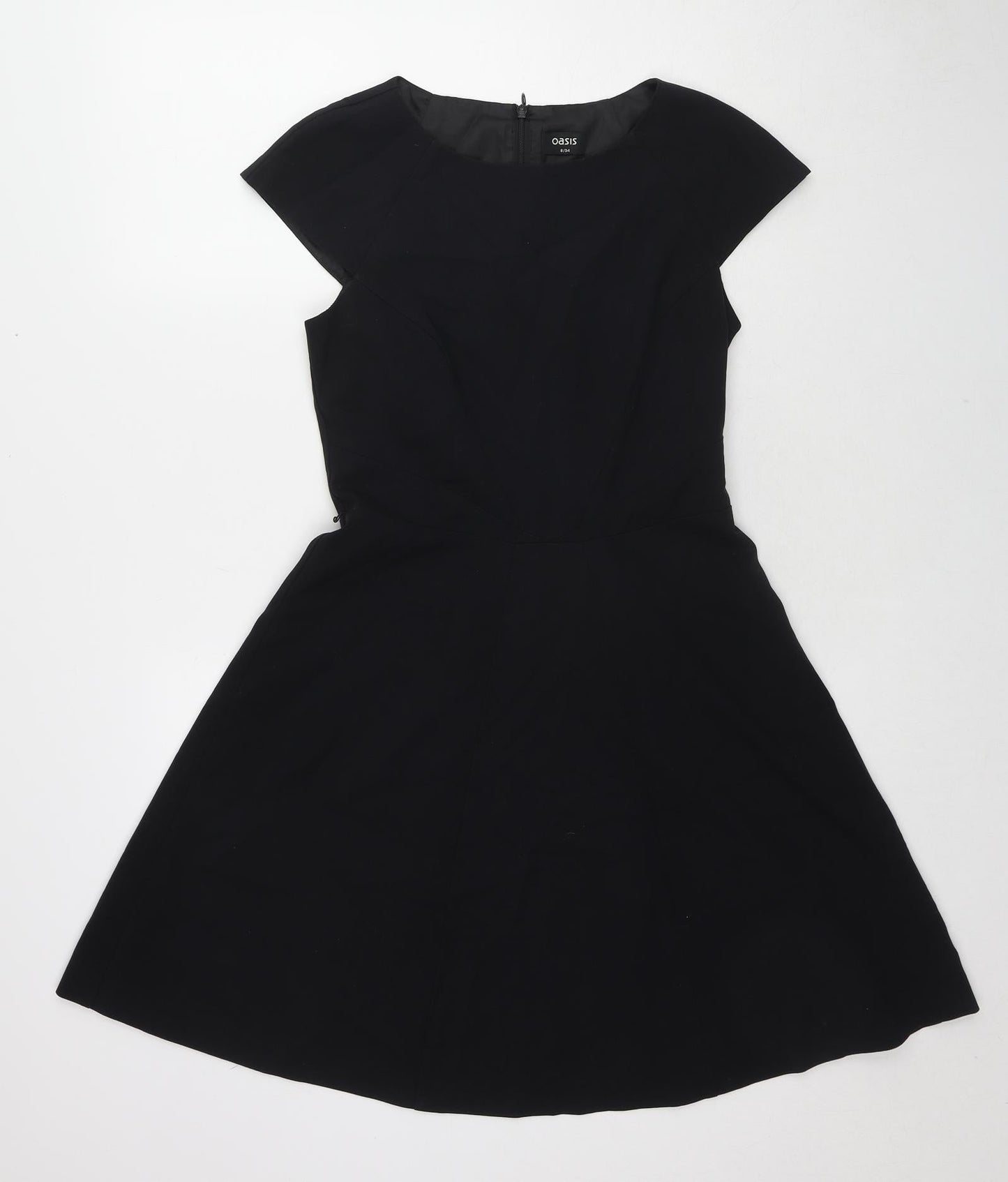 Oasis Womens Black Polyester Fit & Flare Size 8 Round Neck Zip