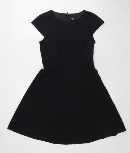 Oasis Womens Black Polyester Fit & Flare Size 8 Round Neck Zip