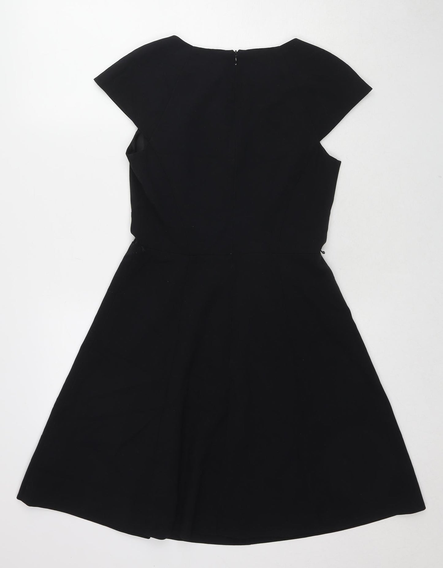 Oasis Womens Black Polyester Fit & Flare Size 8 Round Neck Zip