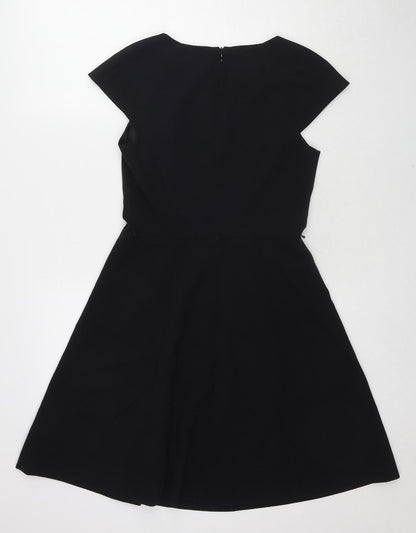 Oasis Womens Black Polyester Fit & Flare Size 8 Round Neck Zip