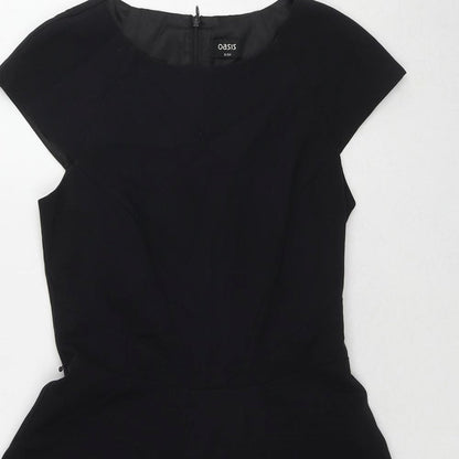 Oasis Womens Black Polyester Fit & Flare Size 8 Round Neck Zip