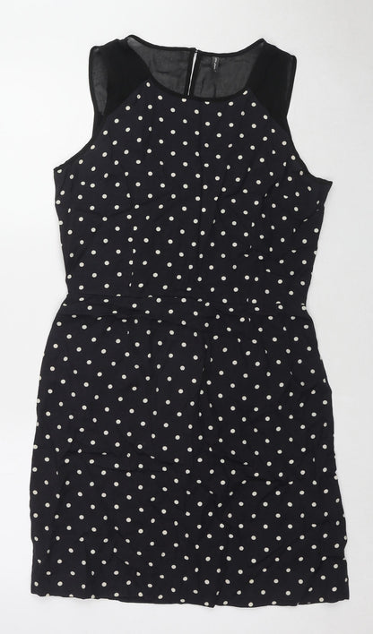 NAF NAF Womens Black Polka Dot Viscose Shift Size 12 Round Neck Zip