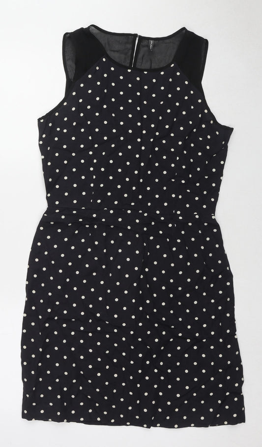 NAF NAF Womens Black Polka Dot Viscose Shift Size 12 Round Neck Zip