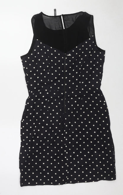 NAF NAF Womens Black Polka Dot Viscose Shift Size 12 Round Neck Zip
