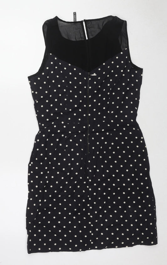 NAF NAF Womens Black Polka Dot Viscose Shift Size 12 Round Neck Zip