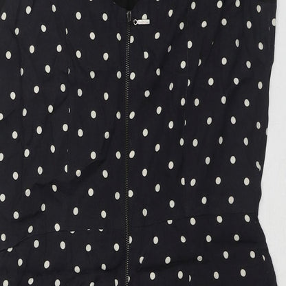 NAF NAF Womens Black Polka Dot Viscose Shift Size 12 Round Neck Zip