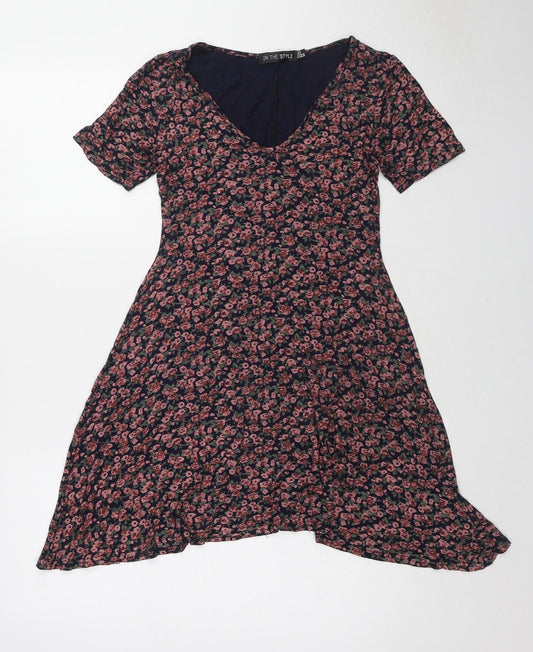 In the Style Womens Multicoloured Floral Viscose A-Line Size 8 V-Neck Pullover