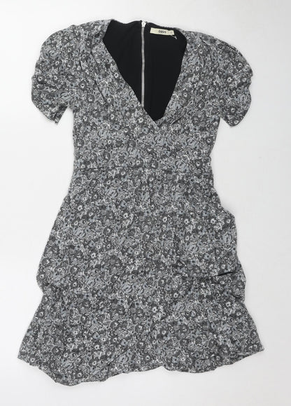 Oasis Womens Grey Geometric Polyester A-Line Size XS V-Neck Zip