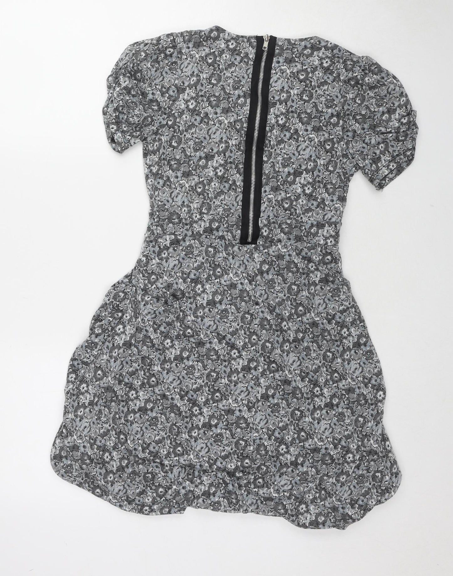 Oasis Womens Grey Geometric Polyester A-Line Size XS V-Neck Zip