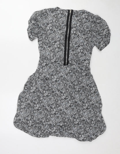 Oasis Womens Grey Geometric Polyester A-Line Size XS V-Neck Zip