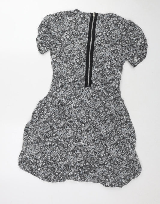 Oasis Womens Grey Geometric Polyester A-Line Size XS V-Neck Zip