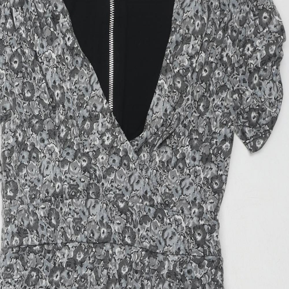 Oasis Womens Grey Geometric Polyester A-Line Size XS V-Neck Zip