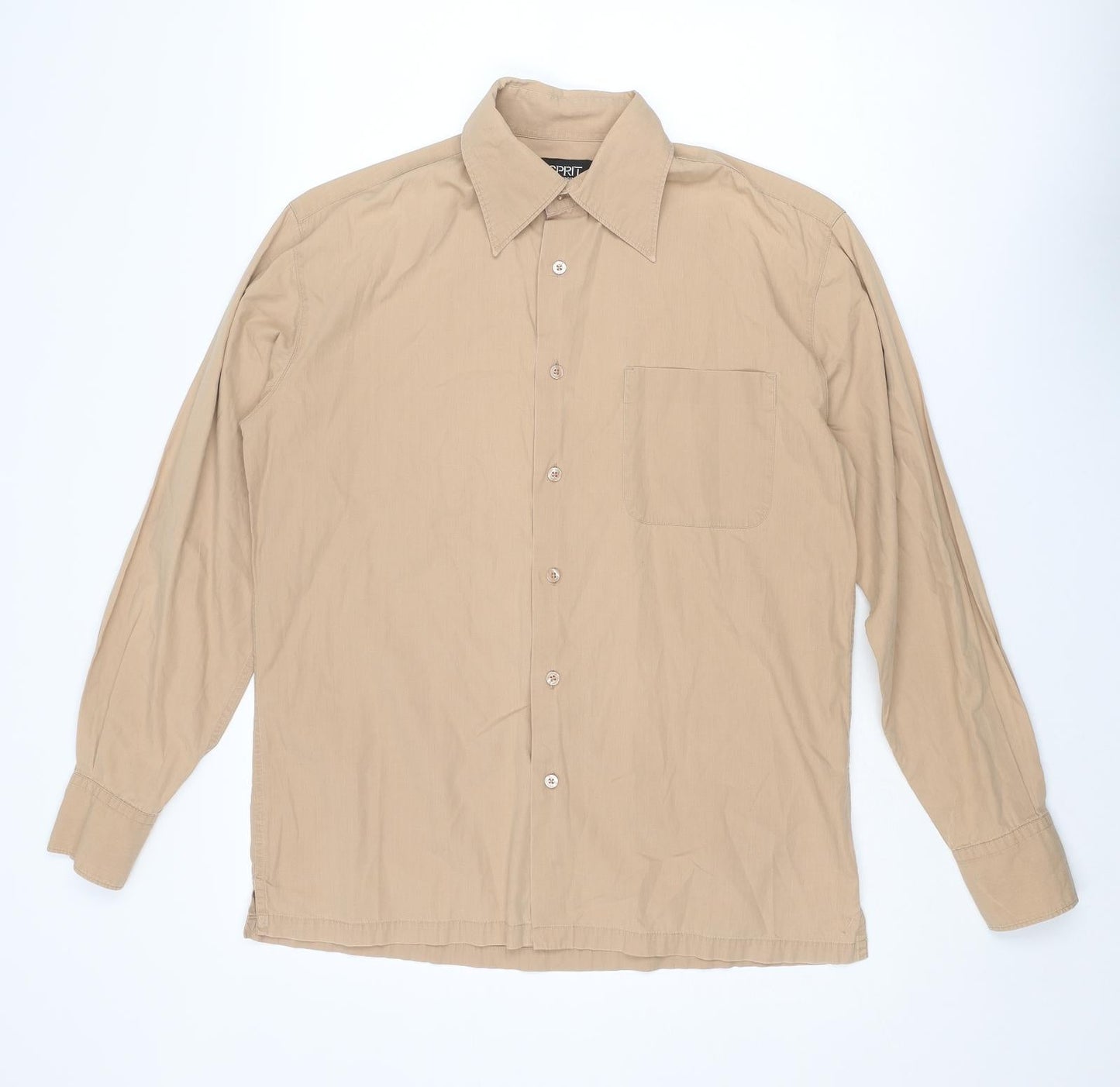 Mens UK Size M Esprit Beige  Button-Up Long Sleeve Casual Shirt