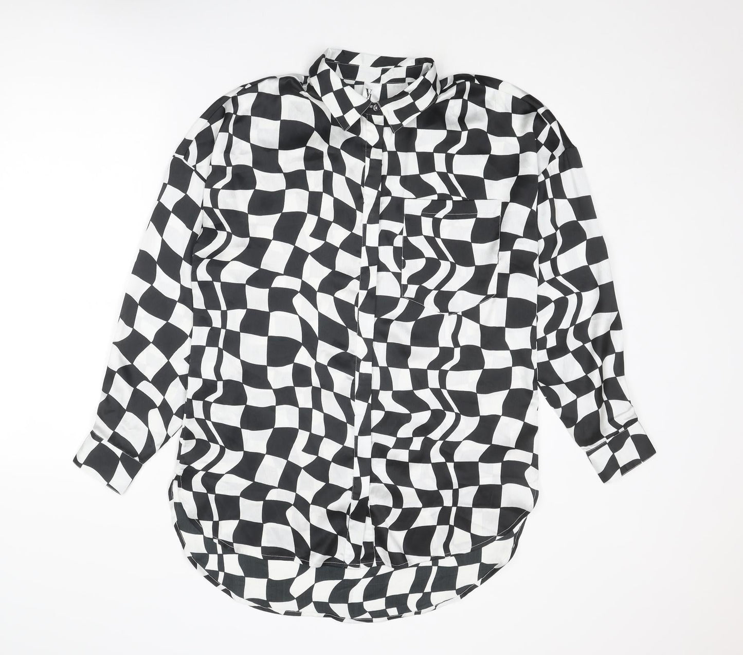 Violet Womens Black Geometric Polyester Basic Button-Up Size 8 Collared