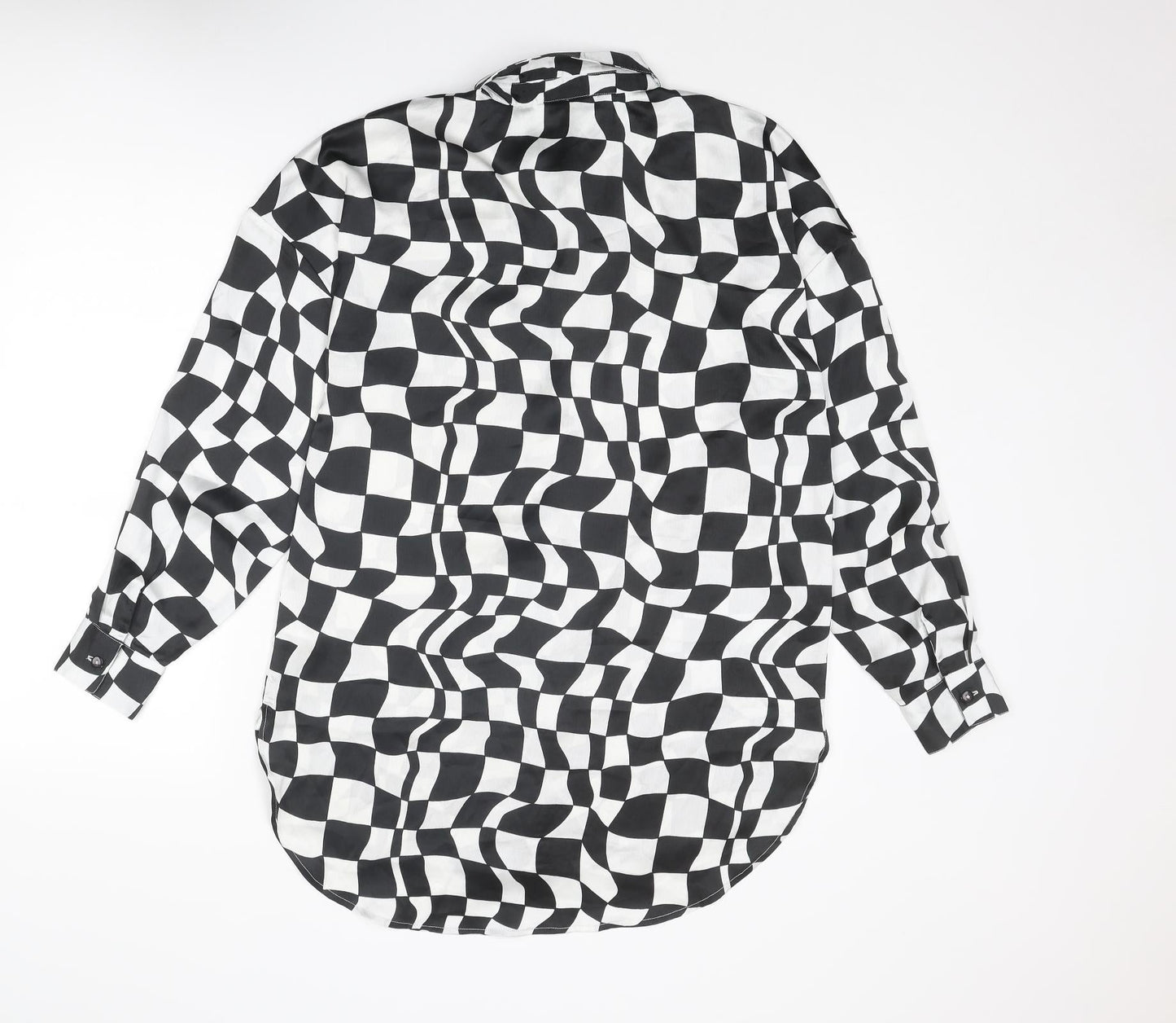 Violet Womens Black Geometric Polyester Basic Button-Up Size 8 Collared