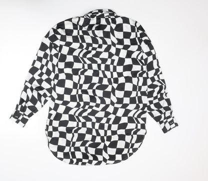 Violet Womens Black Geometric Polyester Basic Button-Up Size 8 Collared