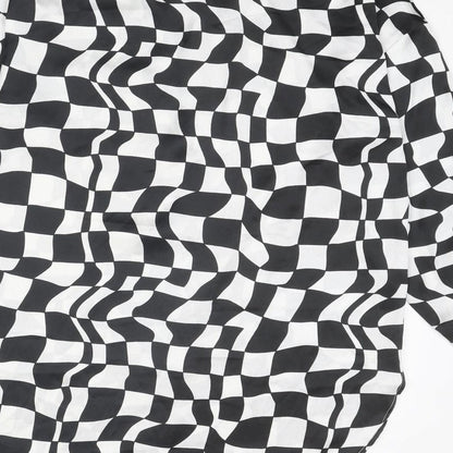 Violet Womens Black Geometric Polyester Basic Button-Up Size 8 Collared