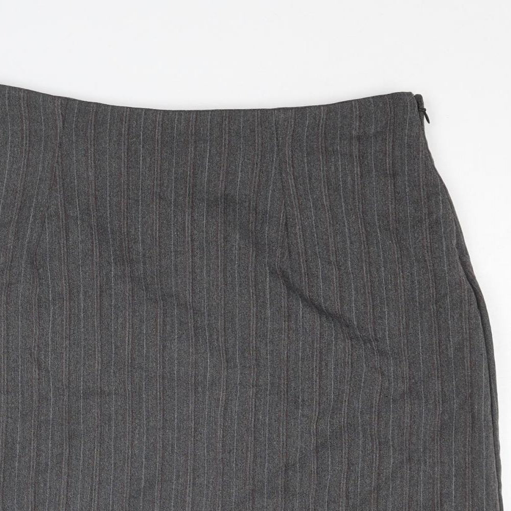 Cazz Womens Grey Striped Polyester Straight & Pencil Skirt Size 28 in Zip
