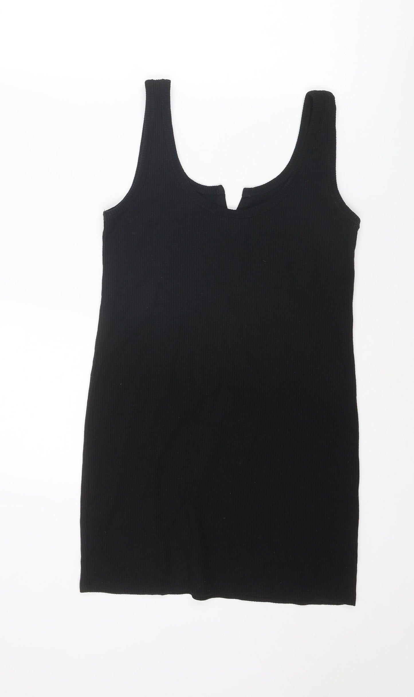 Topshop Womens Black Polyester Tank Dress Size 10 V-Neck Pullover