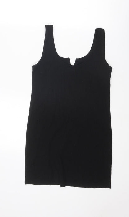 Topshop Womens Black Polyester Tank Dress Size 10 V-Neck Pullover