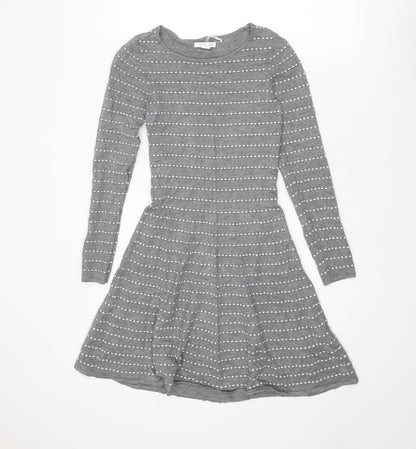 Springfield Womens Grey Striped Viscose Jumper Dress Size XS Round Neck Pullover