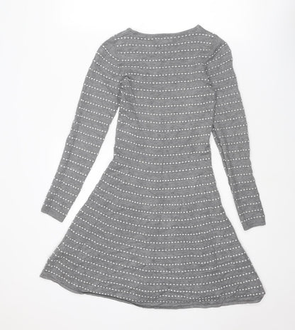 Springfield Womens Grey Striped Viscose Jumper Dress Size XS Round Neck Pullover