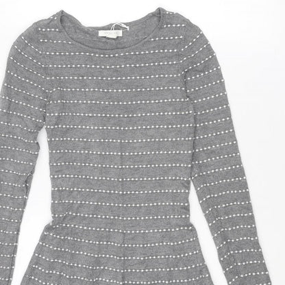 Springfield Womens Grey Striped Viscose Jumper Dress Size XS Round Neck Pullover