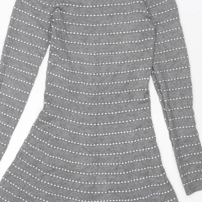 Springfield Womens Grey Striped Viscose Jumper Dress Size XS Round Neck Pullover