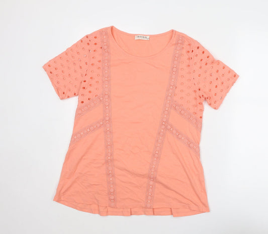 Indigo Womens Pink Polyester Basic T-Shirt Size 12 Round Neck