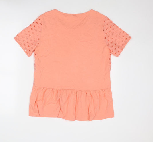 Indigo Womens Pink Polyester Basic T-Shirt Size 12 Round Neck