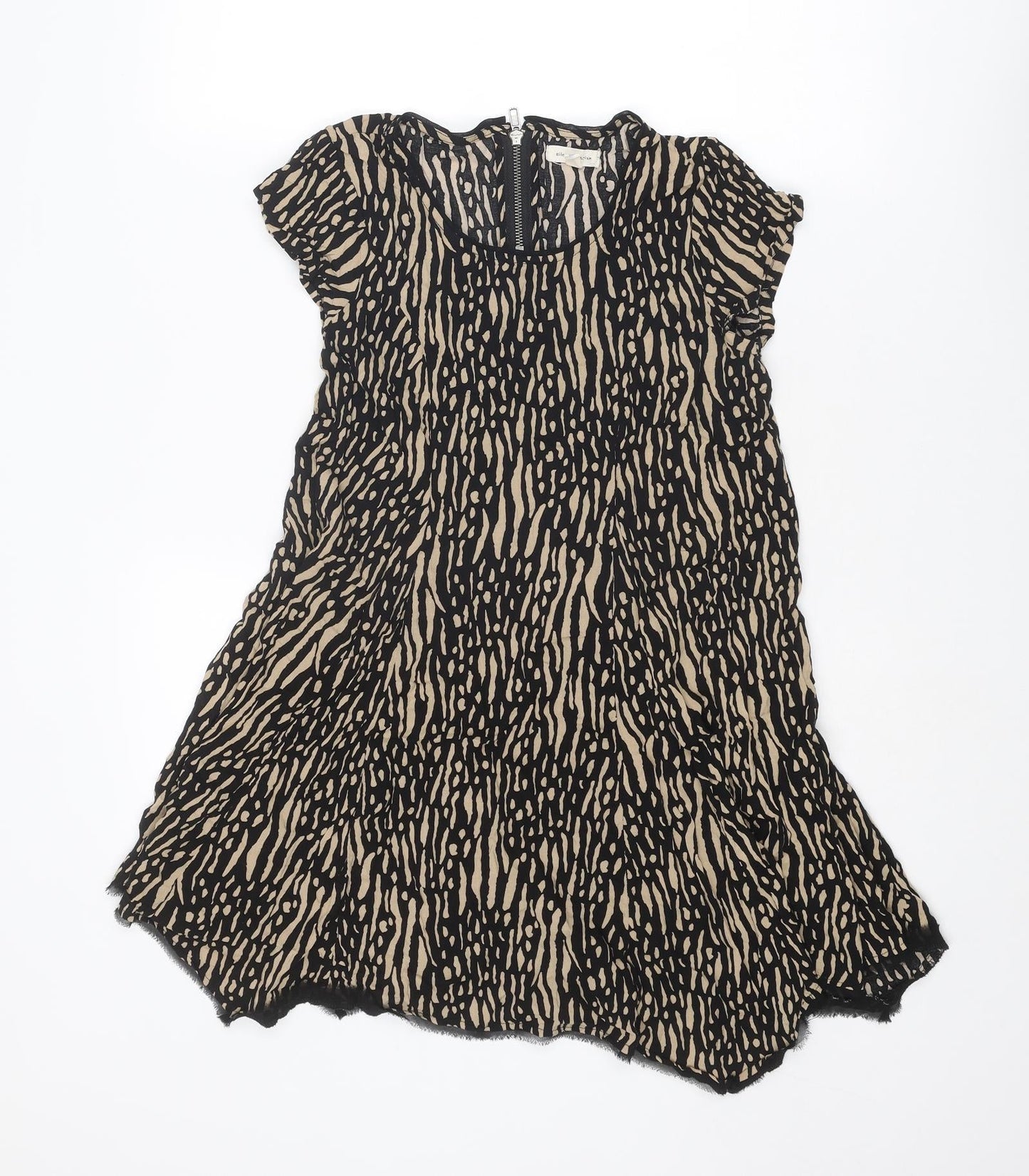 Silent + Noise Womens Black Geometric Viscose Basic Blouse Size XS Round Neck - Asymmetric Hem