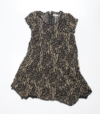 Silent + Noise Womens Black Geometric Viscose Basic Blouse Size XS Round Neck - Asymmetric Hem
