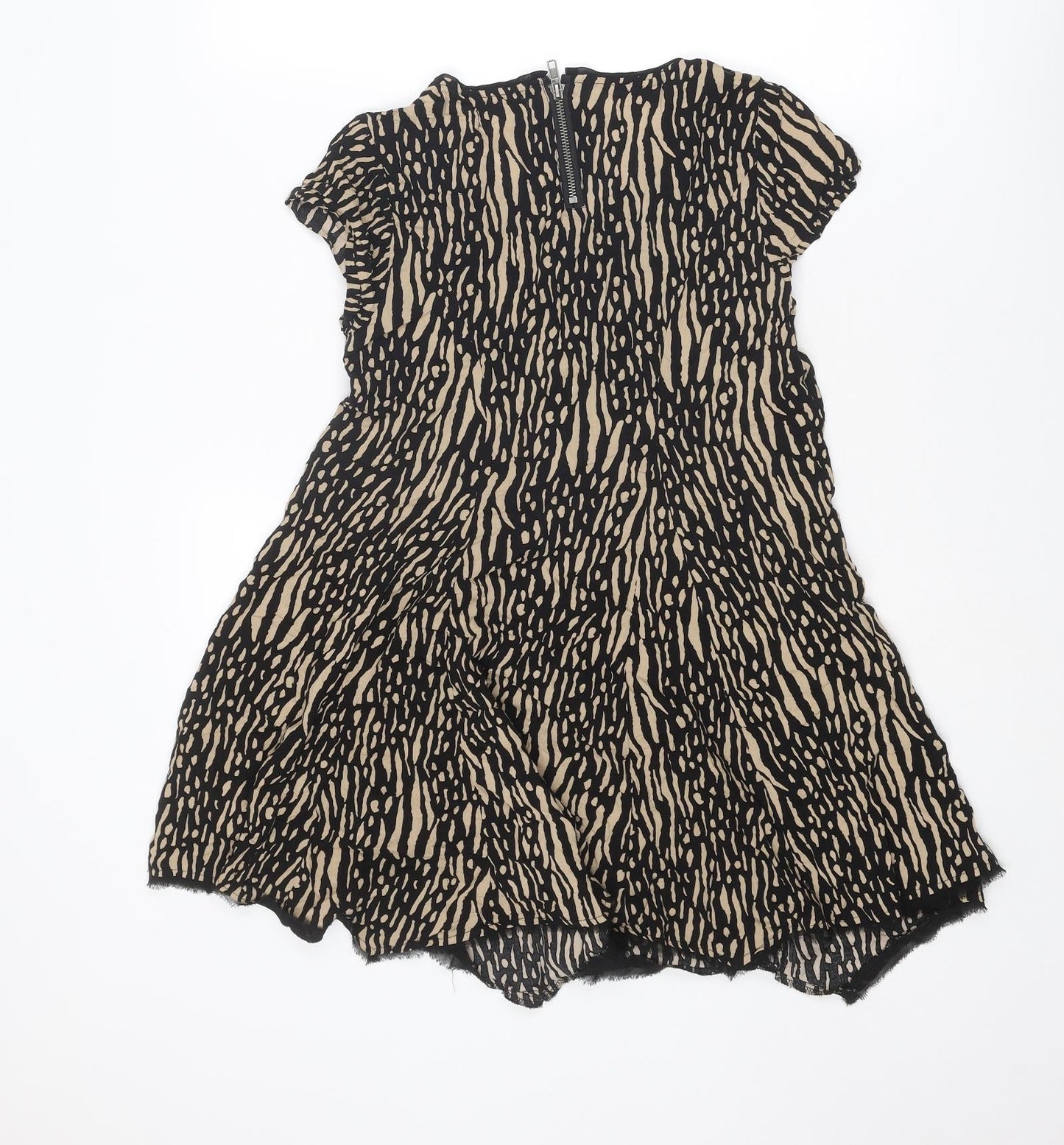Silent + Noise Womens Black Geometric Viscose Basic Blouse Size XS Round Neck - Asymmetric Hem